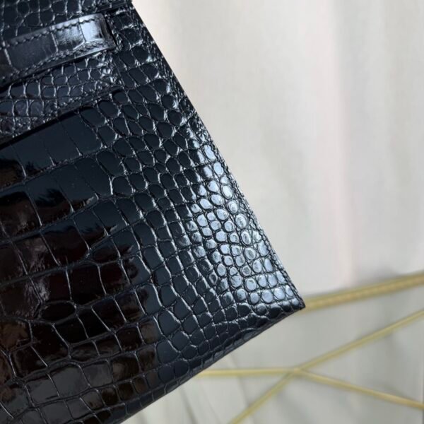 Kelly-Sellier-25-Black-Shiny-Alligator-Gold-Hardware Kelly Sellier 25 Black Shiny Alligator Gold Hardware bag