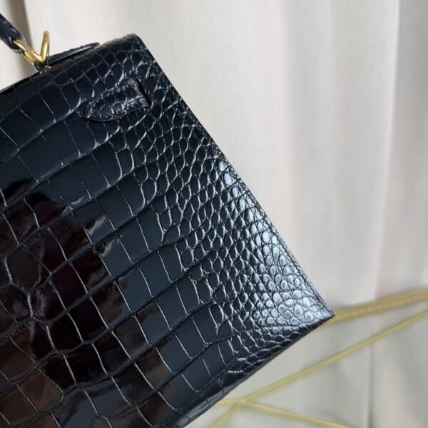 Kelly-Sellier-25-Black-Shiny-Alligator-Gold-Hardware Kelly Sellier 25 Black Shiny Alligator Gold Hardware bag
