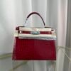 Kelly-Sellier-28-Braise-Shiny-Porosus-Crocodile-Palladium-Hardware Kelly Sellier 28 Braise Shiny Porosus Crocodile Palladium Hardware bag