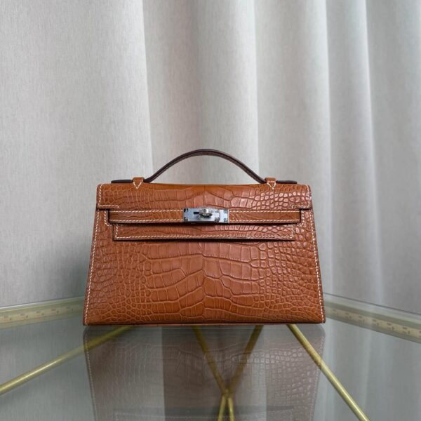 Kelly Pochette Style Fauve Matte Barenia Alligator Palladium Hardware