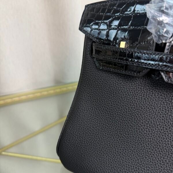 Birkin-25-Retourne-Black-Togo-and-Shiny-Alligator-Touch-Gold-Hardware Birkin 25 Retourne Black Togo and Shiny Alligator Touch Gold Hardware bag