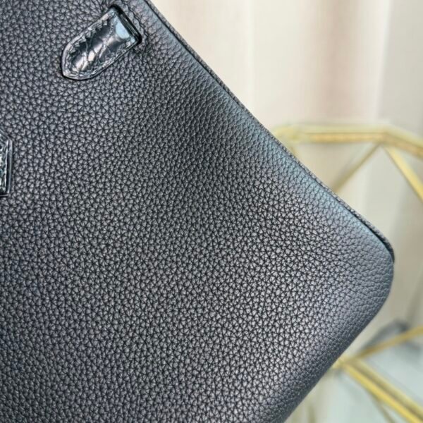 Birkin-25-Retourne-Black-Togo-and-Shiny-Alligator-Touch-Gold-Hardware Birkin 25 Retourne Black Togo and Shiny Alligator Touch Gold Hardware bag