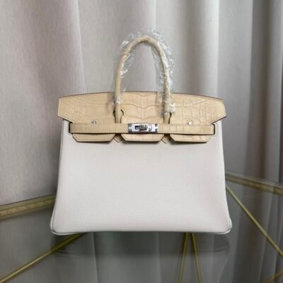 Birkin 25 Retourne Nata Togo and Vanilla Matte Alligator Touch Palladium Hardware bag