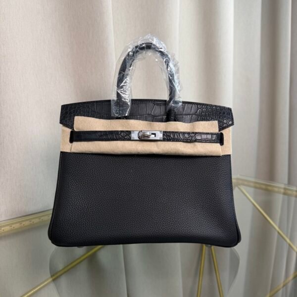 Birkin-25-Retourne-Black-Togo-and-Matte-Alligator-Touch-Palladium-Hardware Birkin 25 Retourne Black Togo and Matte Alligator Touch Palladium Hardware bag