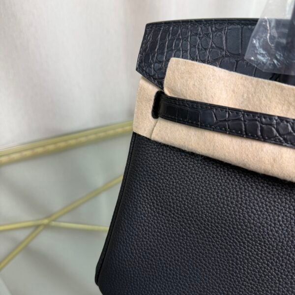 Birkin-25-Retourne-Black-Togo-and-Matte-Alligator-Touch-Palladium-Hardware Birkin 25 Retourne Black Togo and Matte Alligator Touch Palladium Hardware bag