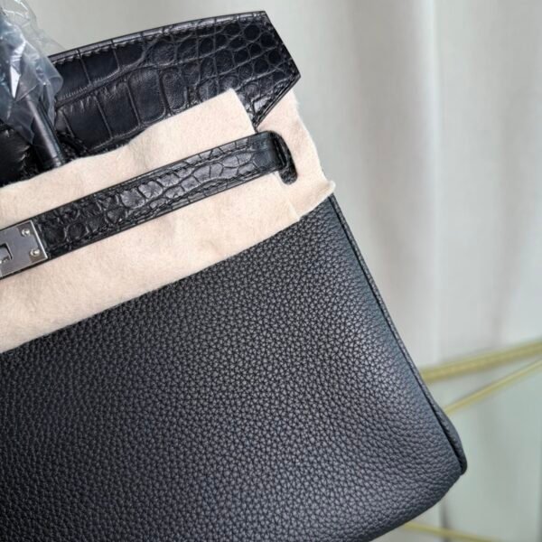 Birkin 25 Retourne Style Black Togo and Matte Alligator Touch Palladium Hardware bag