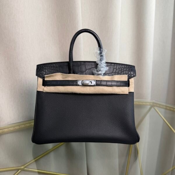 Birkin 25 Retourne Style Black Togo and Matte Alligator Touch Palladium Hardware
