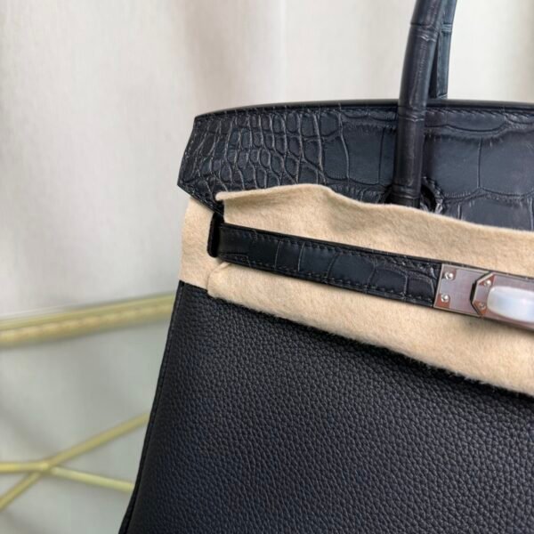 Birkin 25 Retourne Style Black Togo and Matte Alligator Touch Palladium Hardware