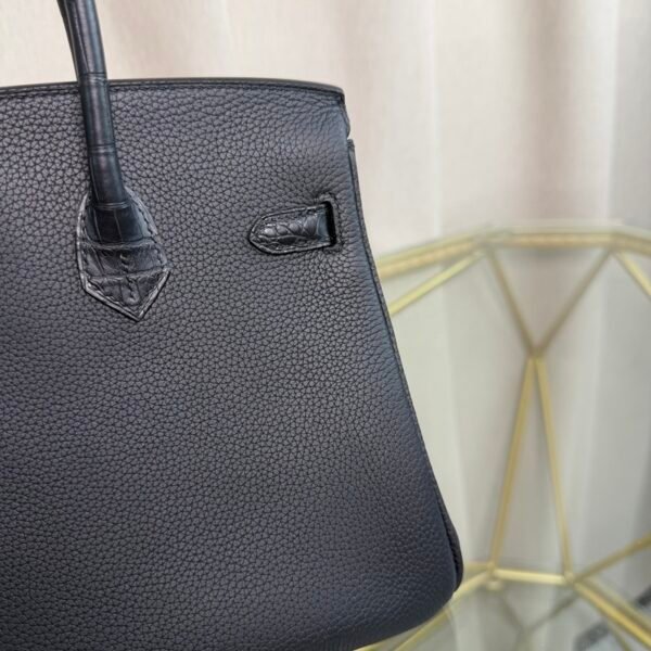 Birkin 25 Retourne Style Black Togo and Matte Alligator Touch Palladium Hardware