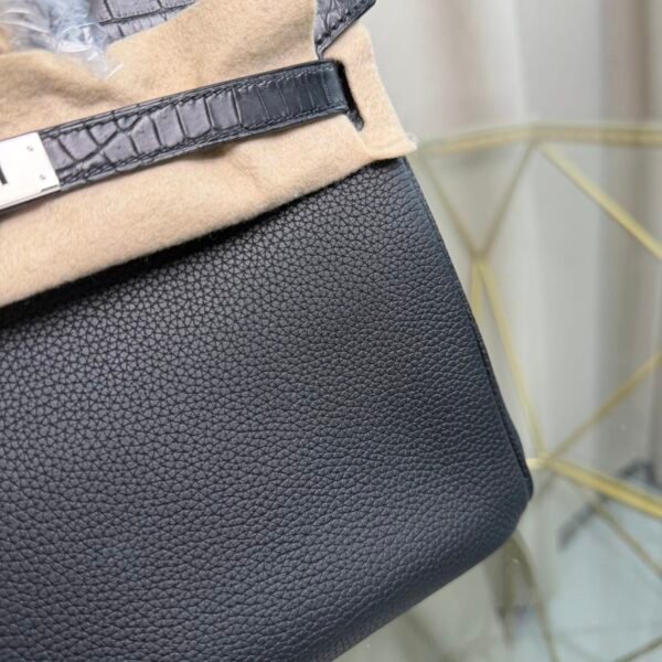 Birkin 25 Retourne Style Black Togo and Matte Niloticus Crocodile Touch Palladium Hardware bag