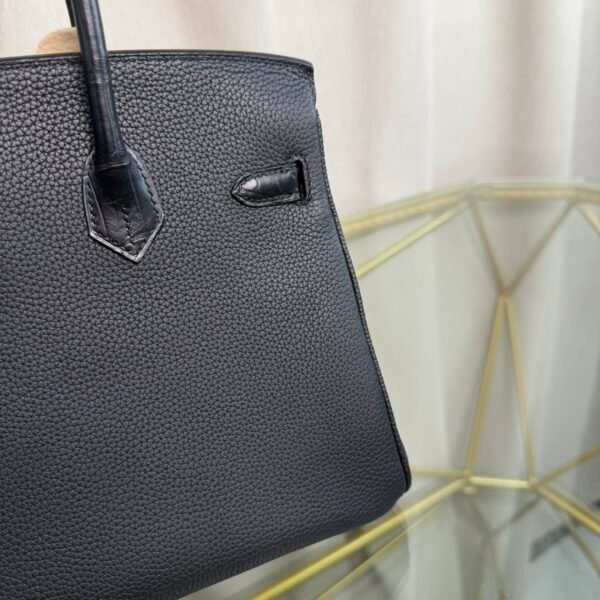 Birkin 25 Retourne Style Black Togo and Matte Niloticus Crocodile Touch Palladium Hardware bag