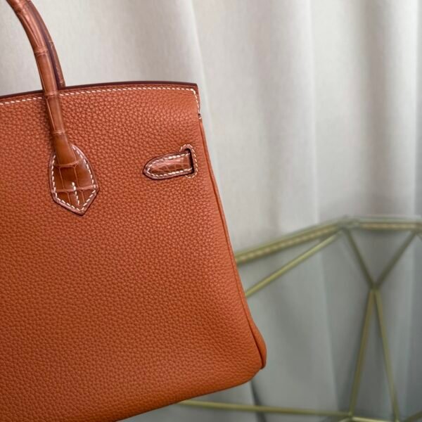 Birkin 25 Retourne Style Gold Togo and Saddle Matte Alligator Touch Gold Hardware bag