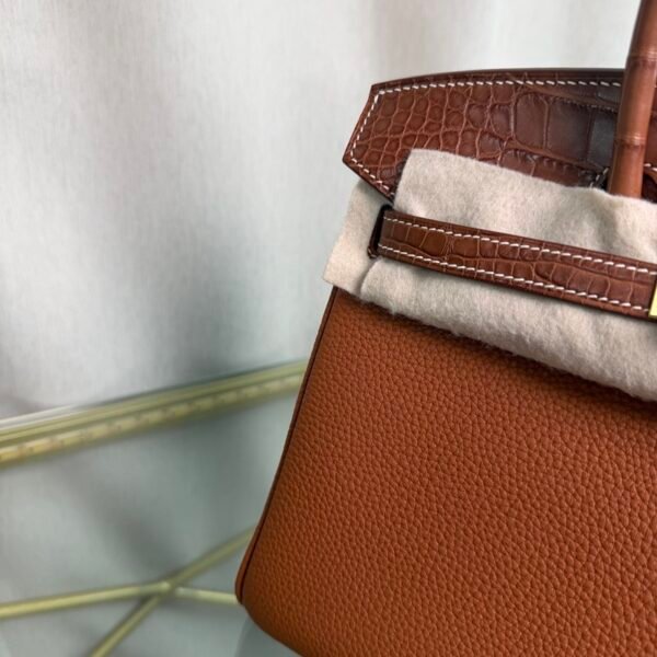 Birkin 25 Retourne Style Gold Togo and Saddle Matte Alligator Touch Gold Hardware bag