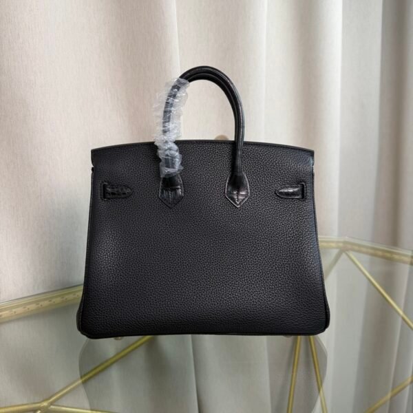 Birkin 25 Retourne Style Black Togo and Shiny Alligator Touch Gold Hardware bag