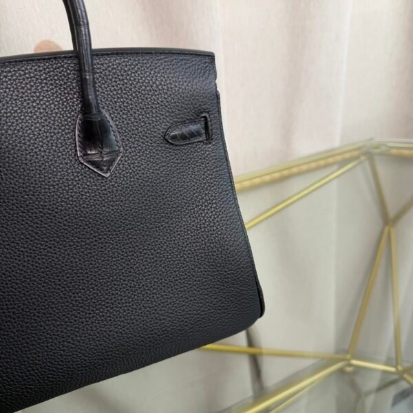 Birkin 25 Retourne Style Black Togo and Shiny Alligator Touch Gold Hardware bag