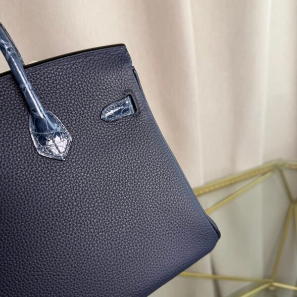 Birkin 25 Retourne Style Bleu Nuit Togo and Shiny Niloticus Crocodile Touch Palladium Hardware bag