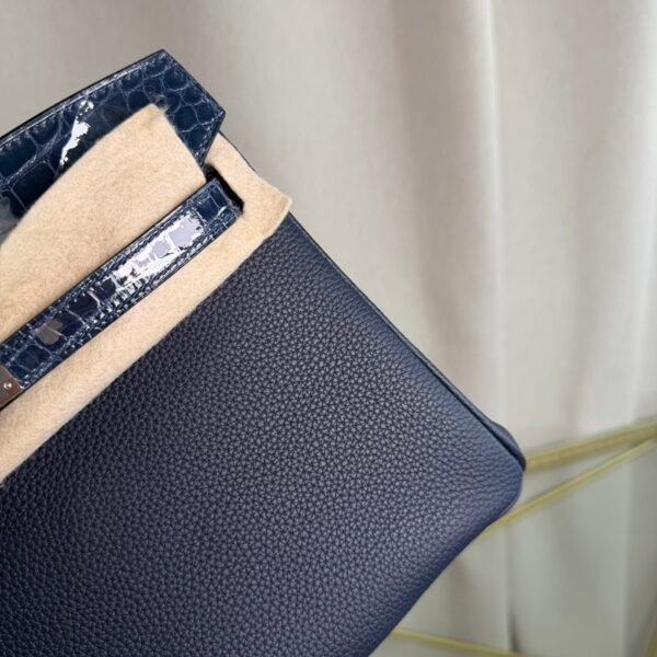 Birkin 25 Retourne Style Bleu Nuit Togo and Shiny Niloticus Crocodile Touch Palladium Hardware bag