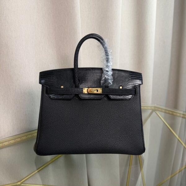 Birkin 25 Black Togo and Lizard Touch Gold Hardware
