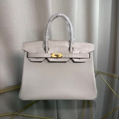 Birkin 30 Retourne Style Nata Togo and Bleu Brume Matte Alligator Touch Gold Hardware