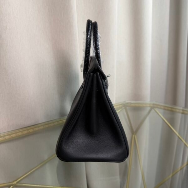 Birkin 25 Retourne Style Black Swift and Lizard Touch Palladium Hardware bag