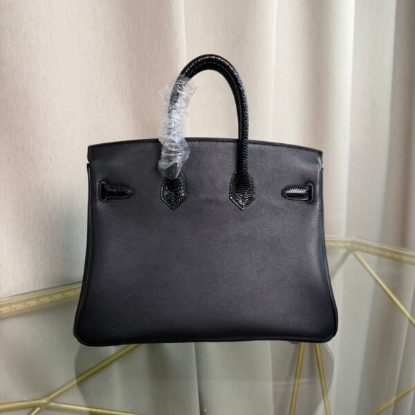 Birkin 25 Retourne Style Black Swift and Lizard Touch Palladium Hardware bag