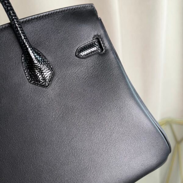 Birkin 25 Retourne Style Black Swift and Lizard Touch Palladium Hardware bag