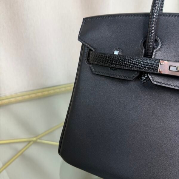 Birkin 25 Retourne Style Black Swift and Lizard Touch Palladium Hardware bag