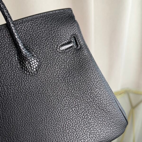 Birkin 25 Retourne Style Black Togo and Lizard Touch Palladium Hardware bag