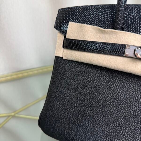 Birkin 25 Retourne Style Black Togo and Lizard Touch Palladium Hardware bag