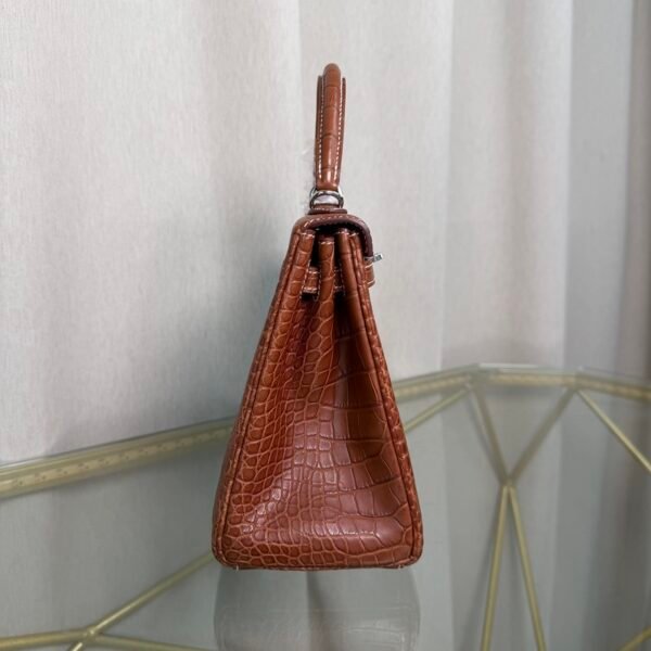 Kelly Retourne 25 Style Bag Saddle Brown Matte Alligator with Palladium Hardware