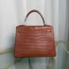 Kelly Retourne 25 Style Bag Saddle Brown Matte Alligator with Palladium Hardware