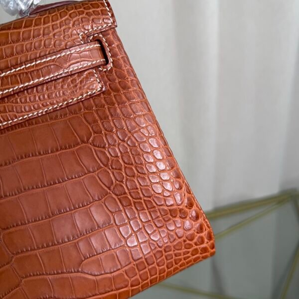 Kelly Retourne 25 Style Bag Saddle Brown Matte Alligator with Palladium Hardware