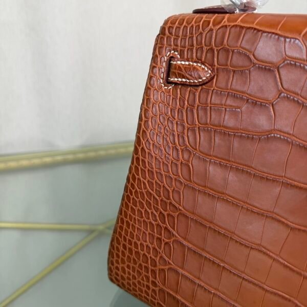 Kelly Retourne 25 Style Bag Saddle Brown Matte Alligator with Palladium Hardware