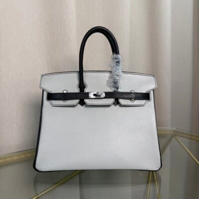 Birkin 25 Retourne Style Gris Perle，Black Perle Chevre Mysore Brushed Palladium Hardware