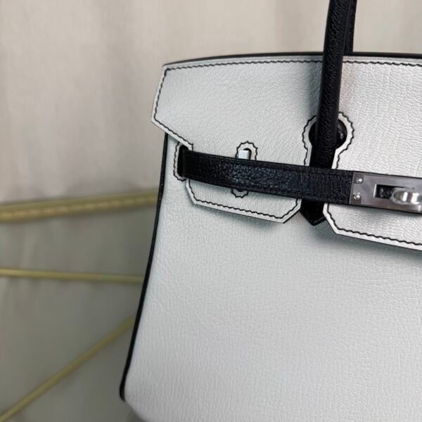 Birkin 25 Retourne Style Gris Perle，Black Perle Chevre Mysore Brushed Palladium Hardware