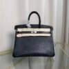 Birkin 25 Retourne Style Noir and Lime Chèvre Mysore with Palladium Hardware