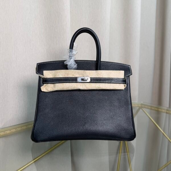 Birkin 25 Retourne Style Noir and Lime Chèvre Mysore with Palladium Hardware