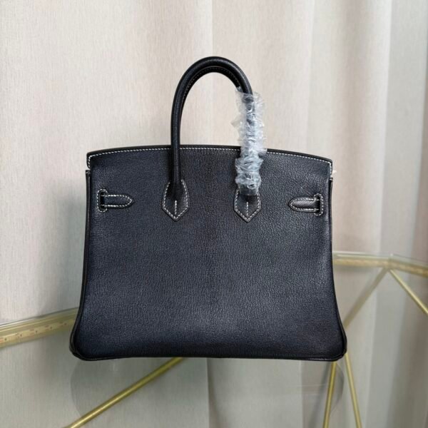 Birkin 25 Retourne Style Noir and Lime Chèvre Mysore with Palladium Hardware