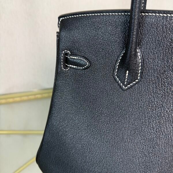 Birkin 25 Retourne Style Noir and Lime Chèvre Mysore with Palladium Hardware