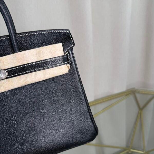 Birkin 25 Retourne Style Noir and Lime Chèvre Mysore with Palladium Hardware