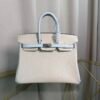 Birkin 25 Retourne Style Nata and Bleu Brume Chèvre Mysore with Brushed Palladium Hardware