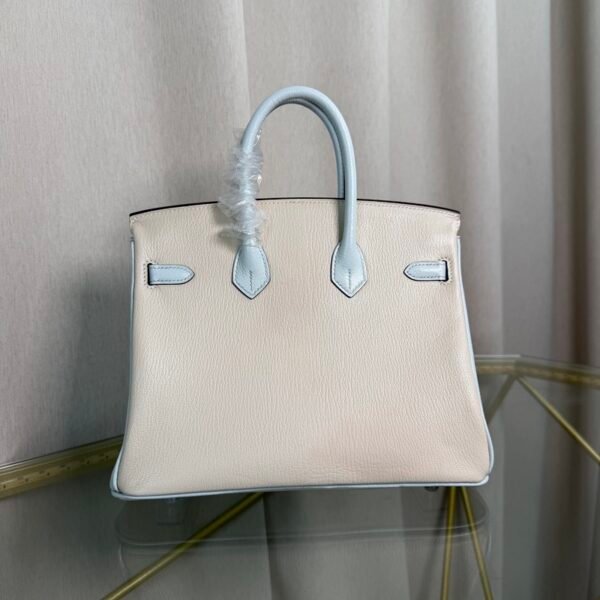 Birkin 25 Retourne Style Nata and Bleu Brume Chèvre Mysore with Brushed Palladium Hardware