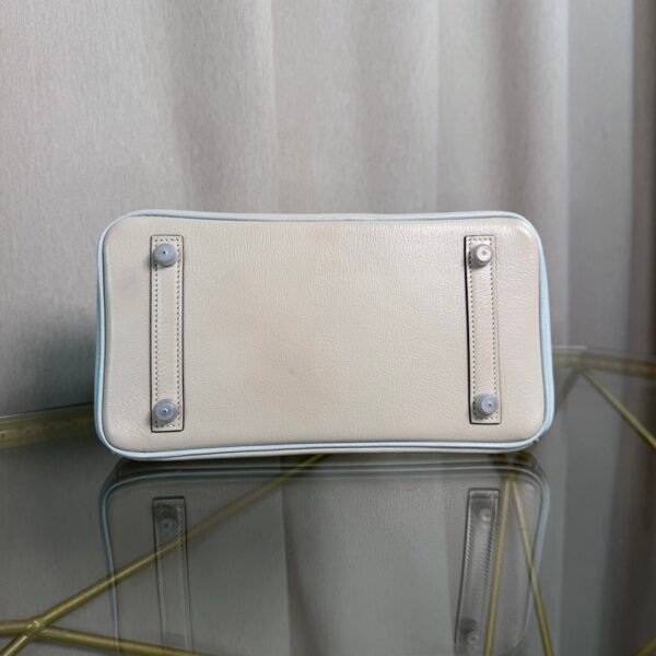 Birkin 25 Retourne Style Nata and Bleu Brume Chèvre Mysore with Brushed Palladium Hardware