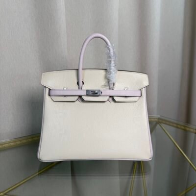 Birkin 25 Retourne Style Nata and Mauve Pale Chèvre Mysore with Brushed Palladium Hardware