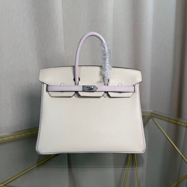 Birkin 25 Retourne Style Nata and Mauve Pale Chèvre Mysore with Brushed Palladium Hardware
