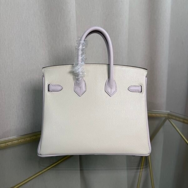 Birkin 25 Retourne Style Nata and Mauve Pale Chèvre Mysore with Brushed Palladium Hardware