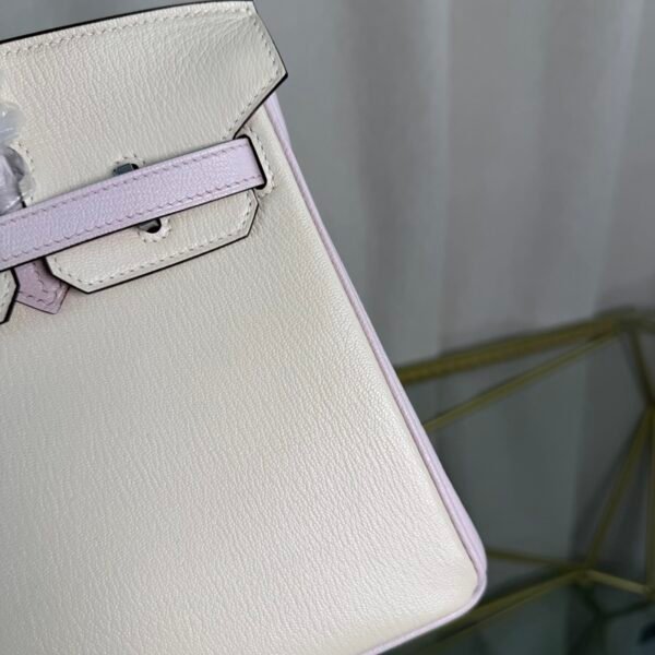 Birkin 25 Retourne Style Nata and Mauve Pale Chèvre Mysore with Brushed Palladium Hardware