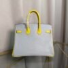 Birkin 25 Retourne Style Gris Perle and Lime Chèvre Mysore with Brushed Palladium Hardware
