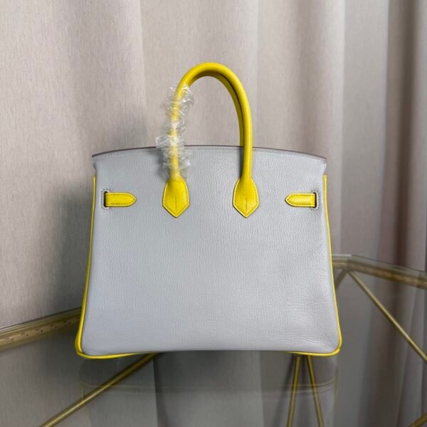 Birkin 25 Retourne Style Gris Perle and Lime Chèvre Mysore with Brushed Palladium Hardware