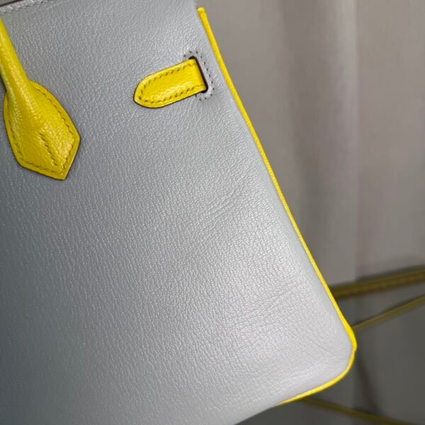 Birkin 25 Retourne Style Gris Perle and Lime Chèvre Mysore with Brushed Palladium Hardware